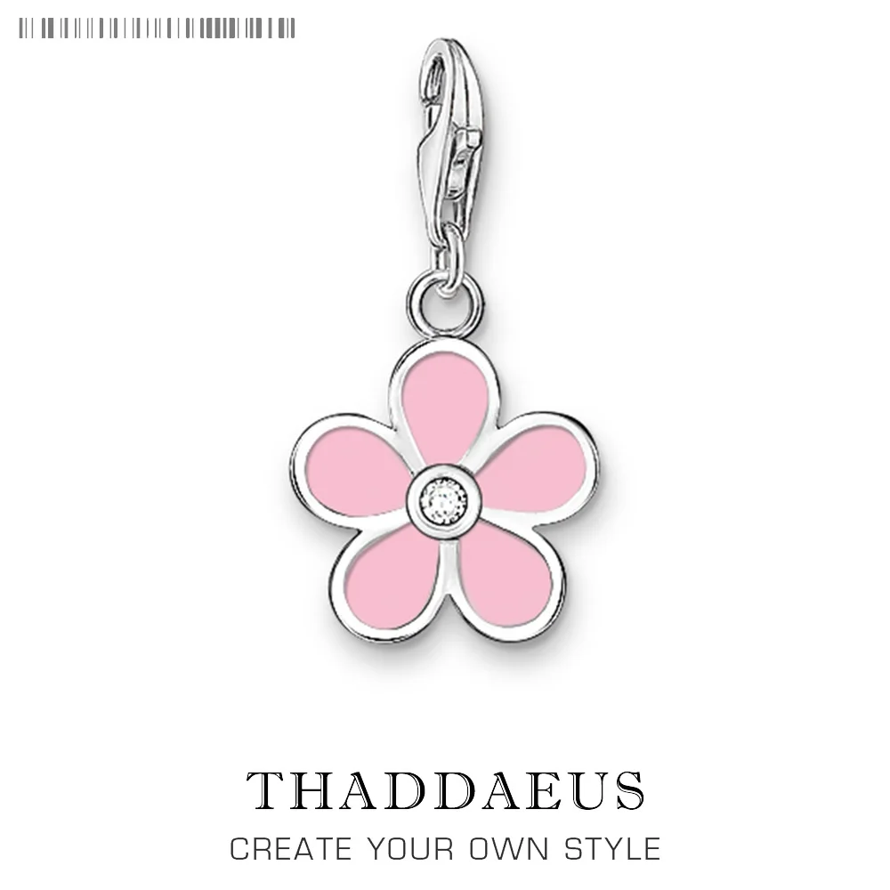 

Fashion Hot Pink Enamel Flower Charm Charm Pendants DIY 925 Silver Jewelry Fit Bracelet Necklace Phone Chain Keyring Pendant