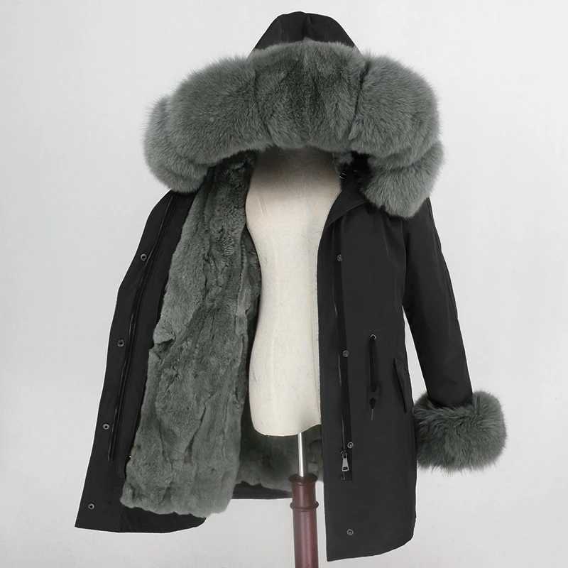 OFTBUY Long Waterproof Parka Real Fur Coat Natural Fur Collar Hood Winter Jacket Women Rabbit Fur Liner Thick Warm Detachable