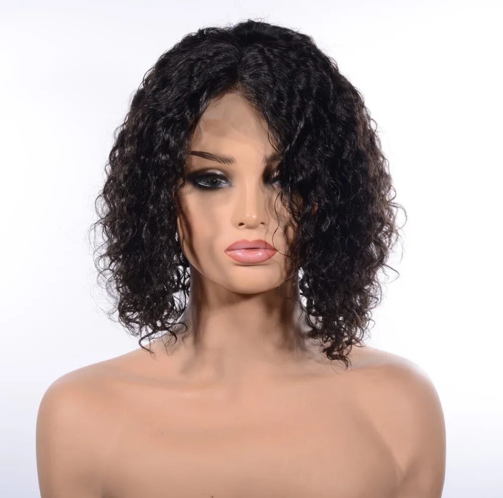 Peruvian Hair Curly Short Bob Wigs Remy 180% Density Front Lace Wig with Baby For Black Woman | Шиньоны и парики