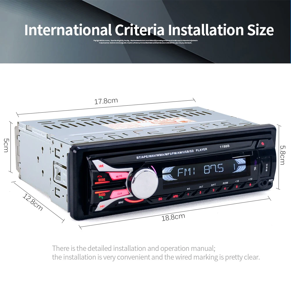 Автомобильный стерео 1Din автомобиль радио 12 V Автомобильный MP3-плеер Bluetooth V2.0 спереди Панель Авто аудио стерео USB Hands-free 1 DIN Авторадио
