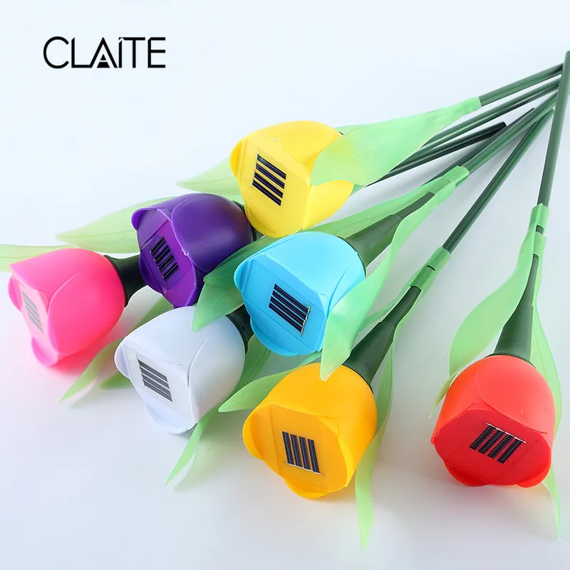 Claite наружная Солнечная энергия LED газон Красочные цветы тюльпана лампа свет для