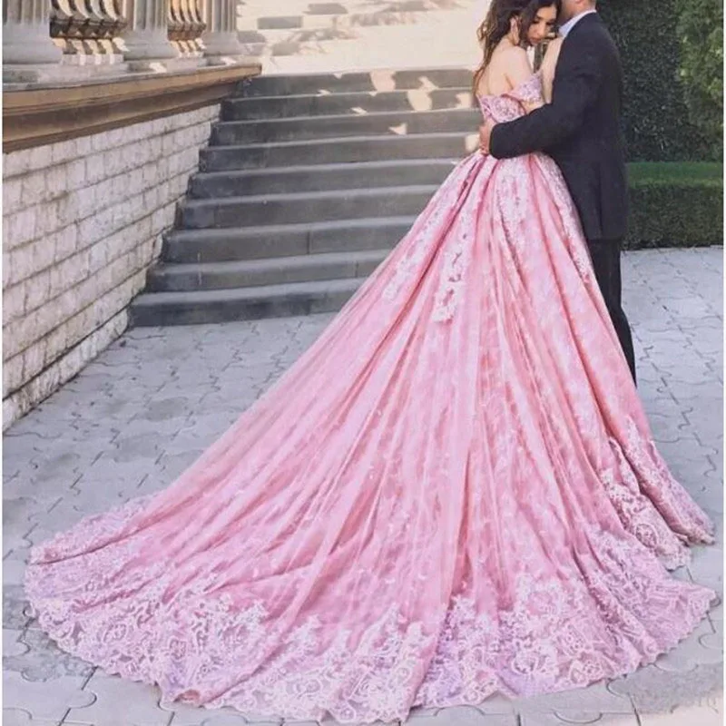 Новое Бальное Платье праздничные платья Quinceanera кружевное Тюлевое милое розовое