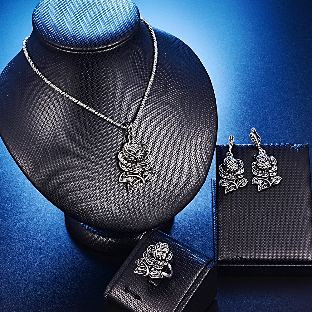 Комплект из колье серёг и кольца с подвеской в виде цветка | Украшения аксессуары