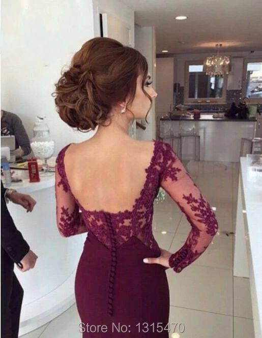 Mermaid Burgundy 2016 Prom Dresses with See Through Long Sleeves Sweetheart Lace Appliques Floor Length robe de bal photocall | Свадьбы и