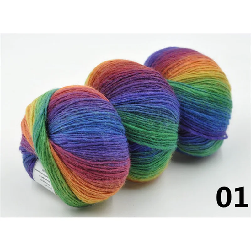 2 шара 100% шерстяная пряжа радужная меланжевая для вязания модный роскошный