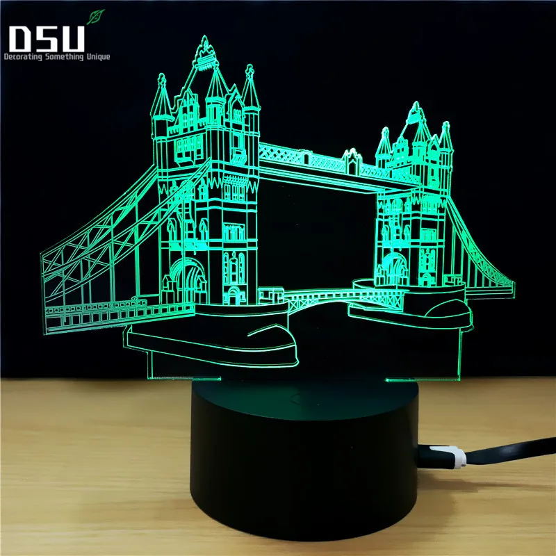 3D башня в форме моста Светодиодная лампа ночник Usb красочный визуальный