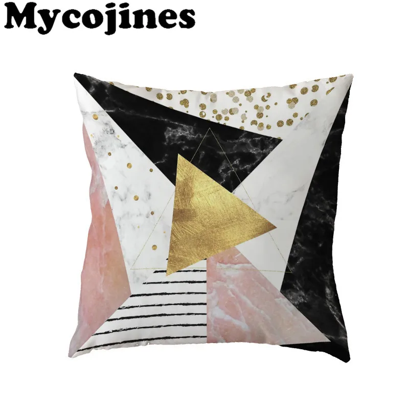 Hot Sale Cushion Cover 45x45cm Pink Geometric Stripes Gold Colorful Flowers Home Sofa Decor Polyester Peach Skin Pillow Cases | Дом и сад