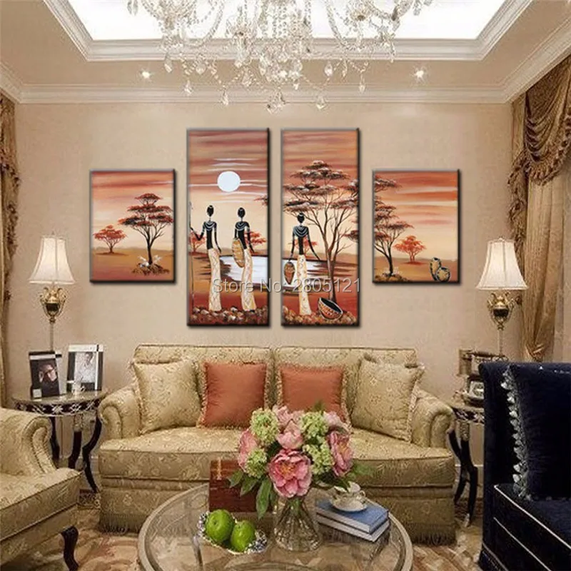 Настенная картина раскрашенная вручную в Африканском племени пейзаж жизни