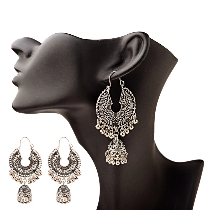 Египетские винтажные женские золотистые и Серебристые Jhumka Bells этнические серьги
