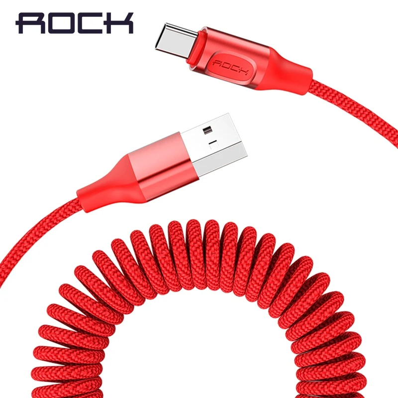 ROCK 1 5 M Выдвижной пружинный usb кабель type C для samsung Galaxy S9 S8 Oneplus 6 быстрой зарядки