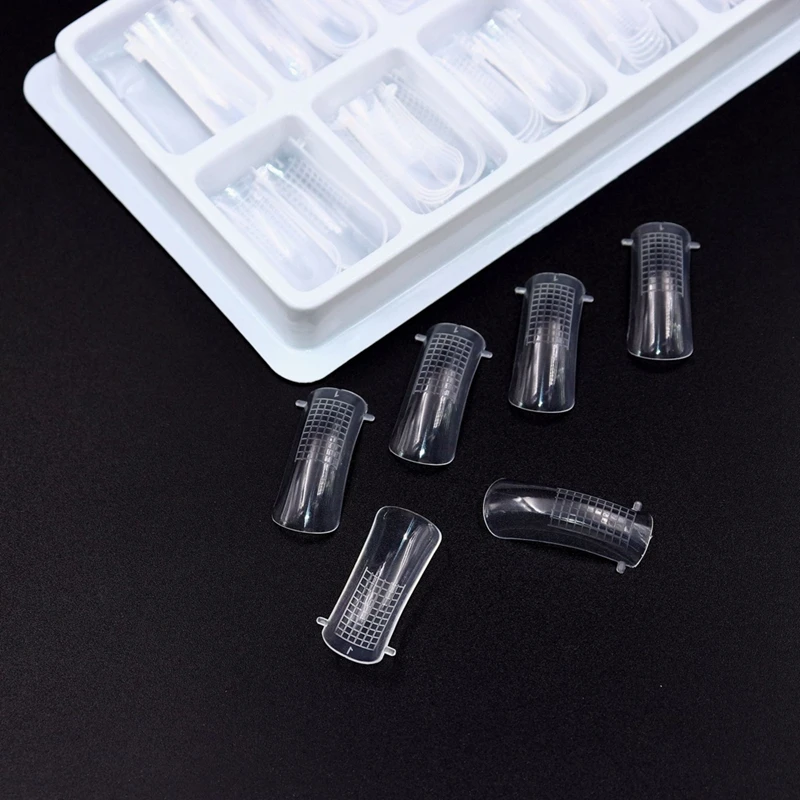

100 pcs /box , 10 Transparent Fake Nail Molds Full Cover Nail Form With Liner Nail Tips Gel UV Acrylic Nail Art Tool Mold