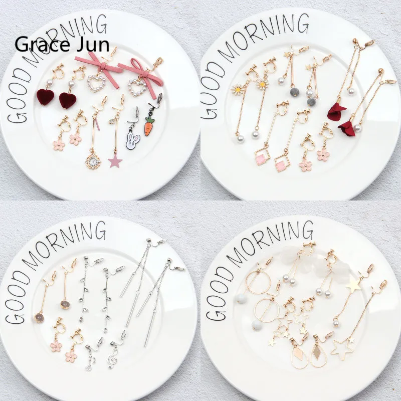 Женские серьги клипсы GRACE JUN модные роскошные кисточки с бусинами в Корейском