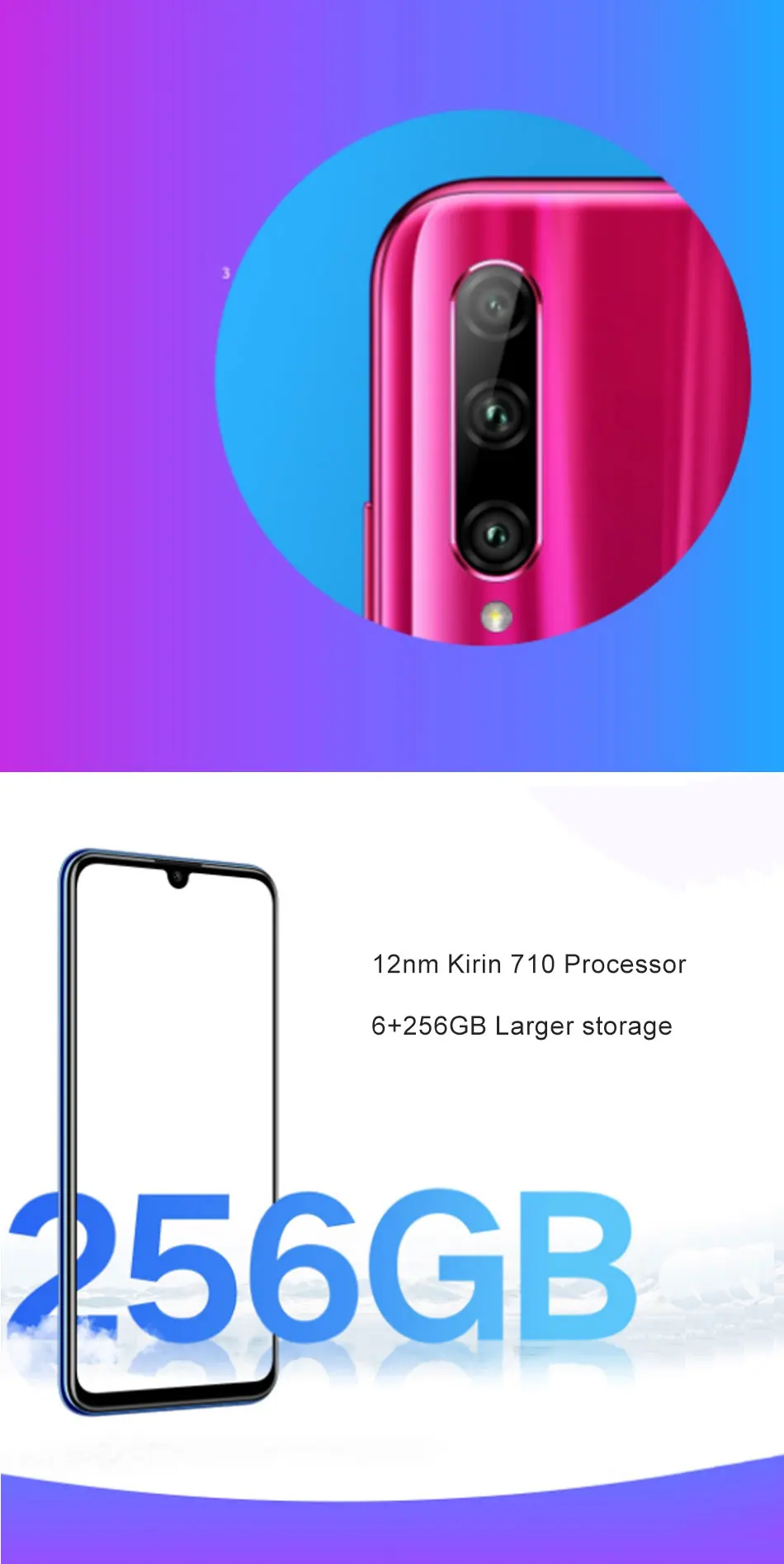 Абсолютно мобильный телефон Honor 20i 4G LTE, 6,21 дюймов, 6 ГБ ОЗУ, 256 Гб ПЗУ, четыре ядра, Kirin 710, Android 9,0, МП, телефон для распознавания лица, отпечатков пальцев