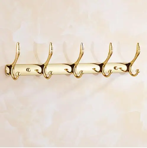 5 hooks Набор аксессуаров для ванной из латуни и нефрита, Золотая щетка, держатель для бумаги, вешалка для полотенец, мыльница, вешалка для полотенец, набор аксессуаров для ванной комнаты - Цвет: 5 hooks