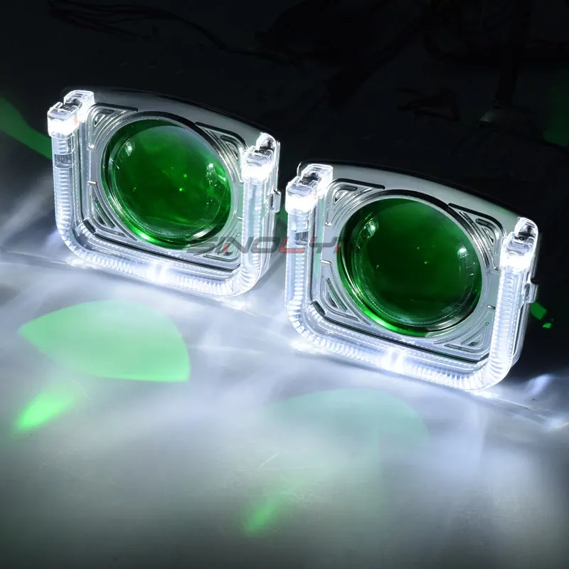 White-Green Биксеноновые линзы, проектор, фара, светодиодный Ангел, дьявол, контактные линзы для глаз 2,5 '', мини 8,0 для H4 H7, автомобильные фары, модифицированное использование, H1 HID - Цвет: White-Green