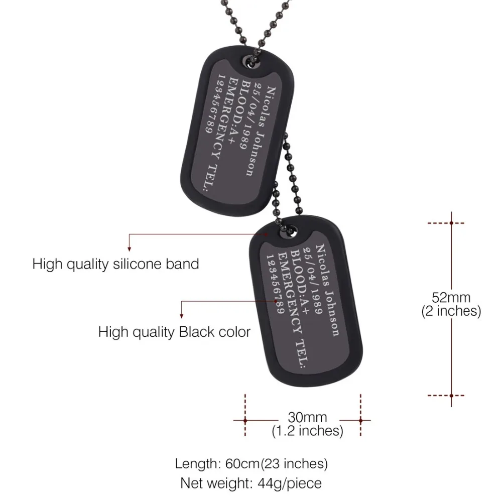 U7 изготовленный на заказ Медицинский ID Dog Tag Цепочки и ожерелья с подвесками с Нержавеющая сталь цепи 2" Для мужчин Для женщин Персонализированные милитари Жетоны для собак