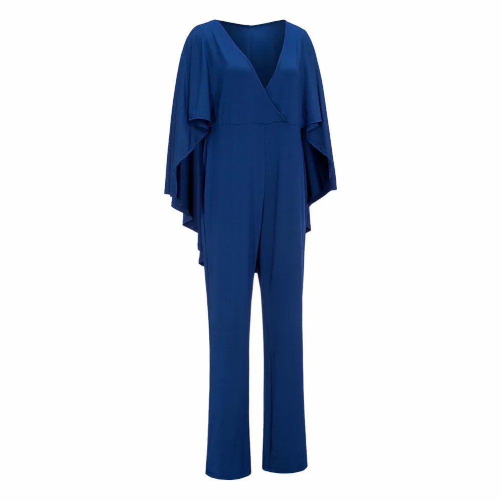 

Plus Size Cape Poncho Belt Jumpsuit Rompers Women Slim V Neck Royal Blue Black Long Jumpsuit Loose Overalls 3XL XXXL h0084