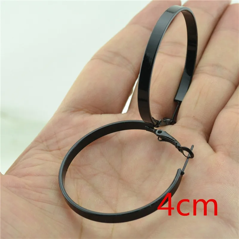 black earrings 4cm Женские серьги-кольца из сплава с широкой пластиной, золотые, серебряные, черные кольца, Модные женские ювелирные украшения, Брендовые украшения - Окраска металла: black earrings 4cm