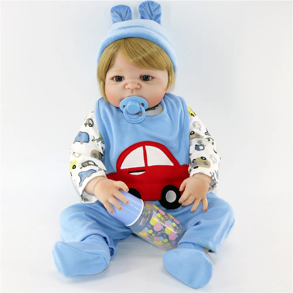 NPK 57cm Full Silicone Body Reborn Baby Doll Realistic Bebes reborn boy In Cute Blue Car Clothes Girls Toys Brinquedos | Игрушки и хобби