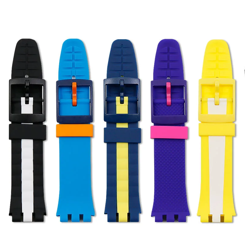 Silicone strap female pin buckle watch accessories 20mm for Swatch SUSB400 SUSW402 men's sports waterproof bracelet watch band