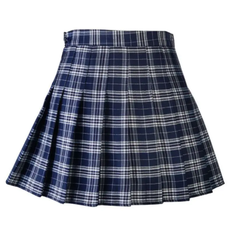 dark blue ROPALIA Women Skirts Summer Women Plaid Kawaii Skirt High Waist Black White Skirts Harajuku Mini Skirts - Цвет: dark blue