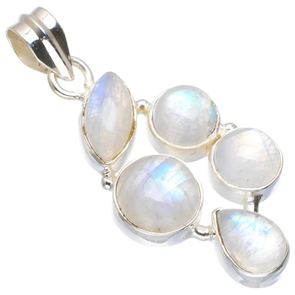 Натуральный Радужный Лунный Камень ручной работы Уникальные 925 пробы серебряный