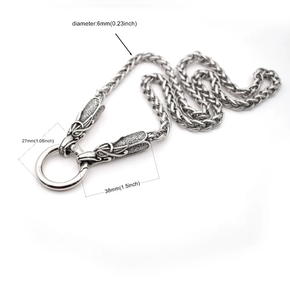 Мужская винтажная цепочка с двумя головками драконов ожерелье из нержавеющей