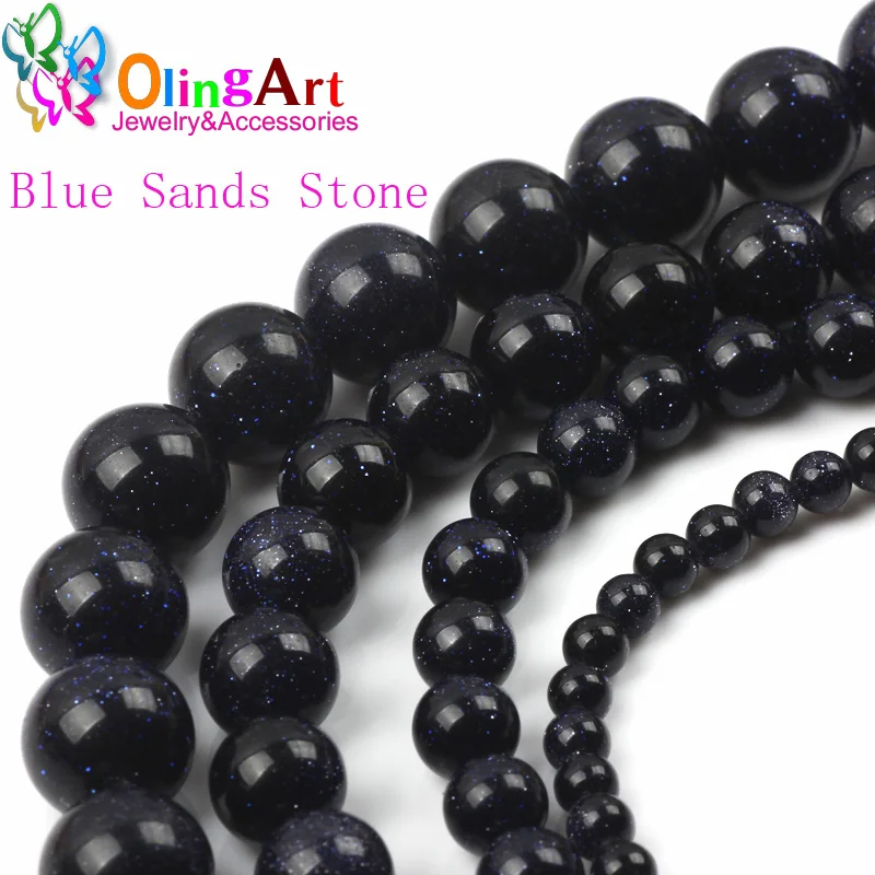 

OlingArt 2019 new 4 6 8 10 12mm Round Blue sand Beads Natural Stone Beads Spacer Loose Bead For DIY Jewelry making Findings