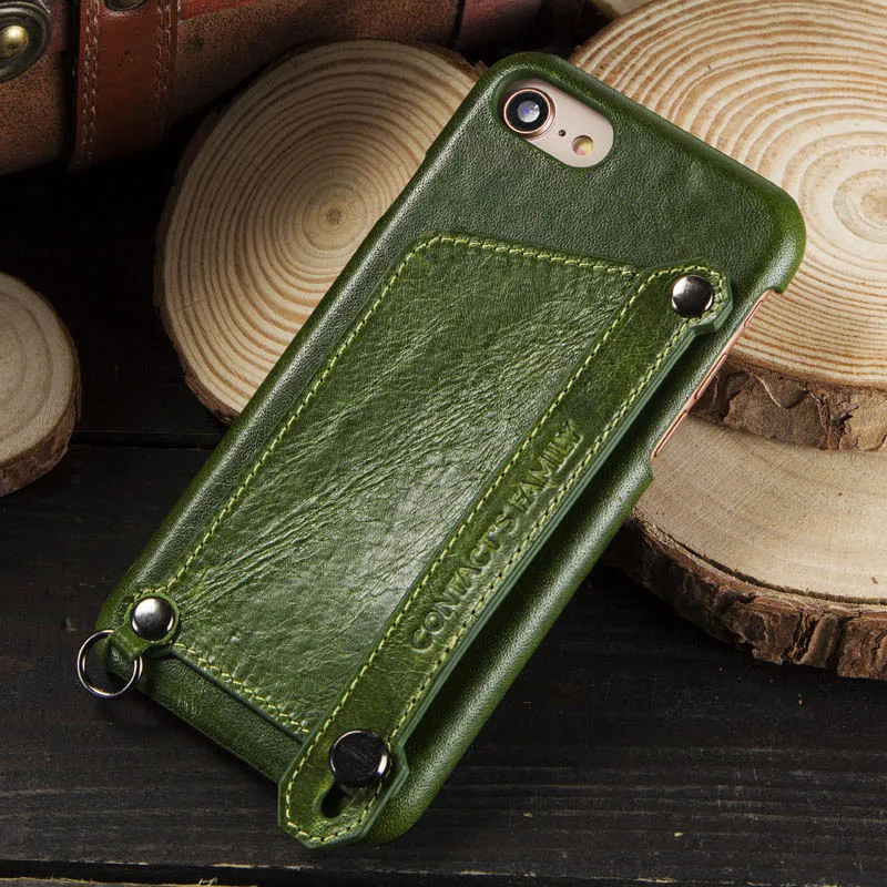 CF1006-Green Чехол Crazy Horse из натуральной кожи в стиле ретро для iPhone 7 8, чехол с отделением для кредитных карт, чехол-кошелек для Apple iPhone, задняя защитная крышка - Цвет: CF1006-Green