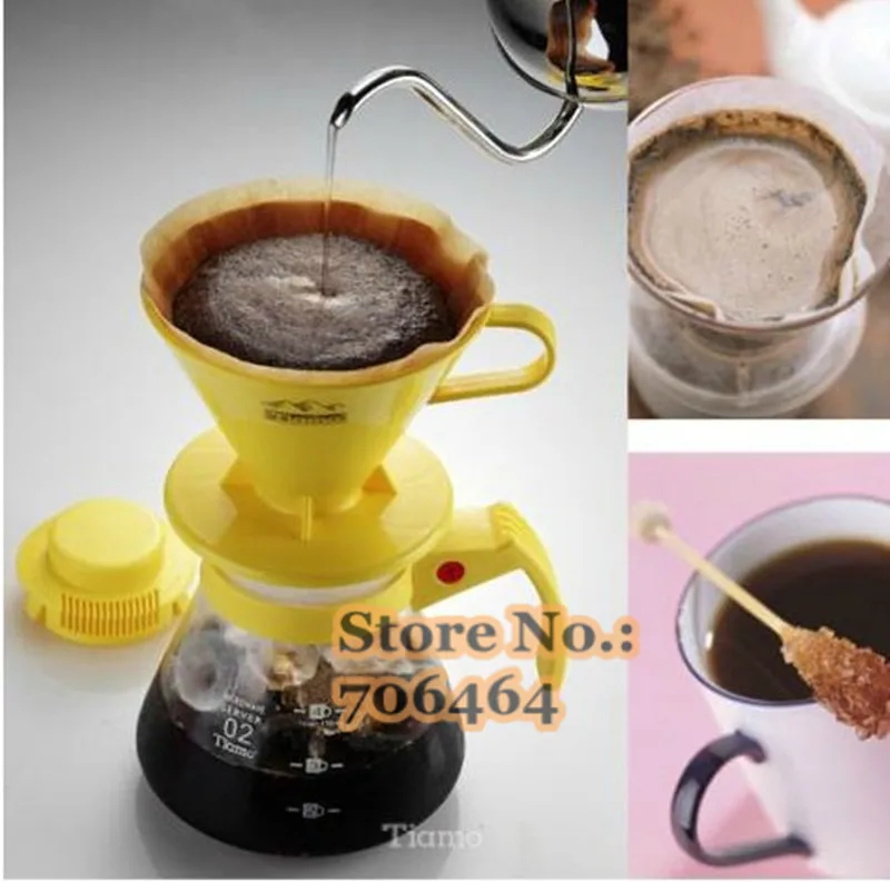 Бесплатная доставка Tiamo кофе капельница / driper желтый цвет 450cc простой дизайн