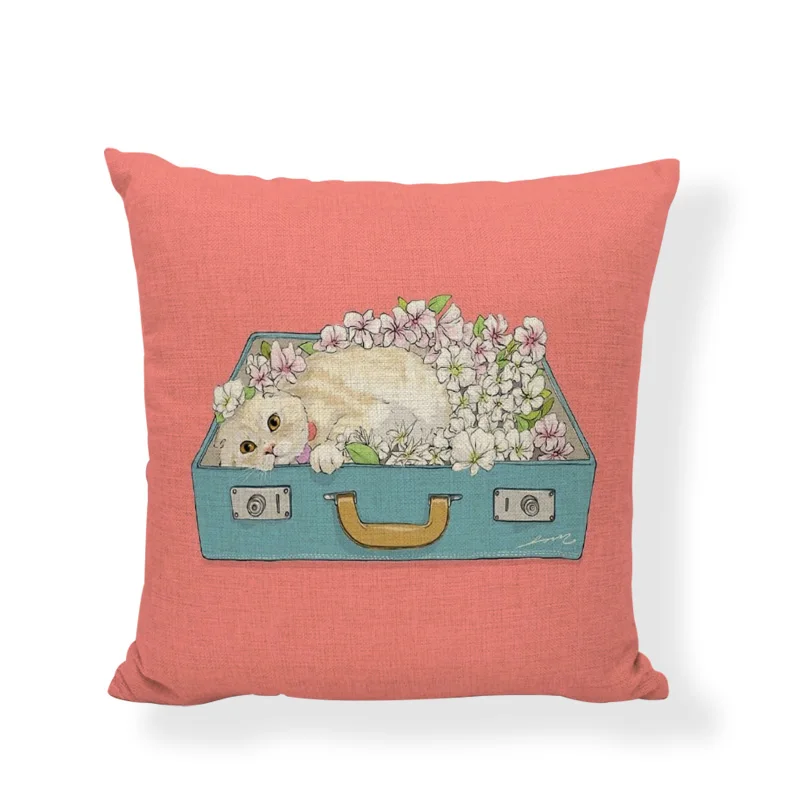 Акция однотонный фон милая наволочка с изображением кота в коробке