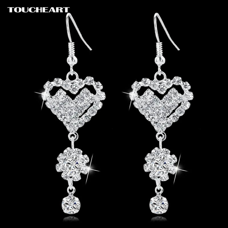 

TOUCHEART long statement Silver color Earings Fashion Jewelry love designer crystal heart drop earrings for women SER150124