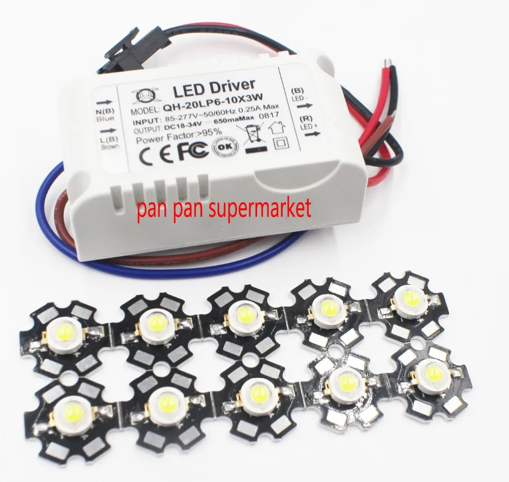 10pcs 3W White 6000-6500K led chip and with 1pcs 6-10x3W driver for DIY | Лампы и освещение