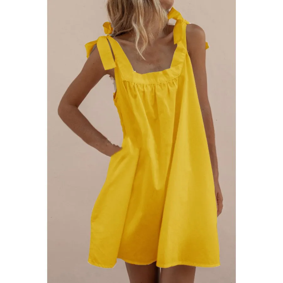 Женское платье с открытыми плечами Летнее мини на шнуровке без рукавов