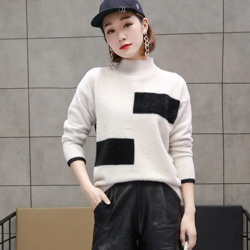 2018 New Women's Sweater Lose Wool Imitation Mink Cashmere Turtleneck Long Sleeve Pullover Knitted Female Winter | Женская одежда