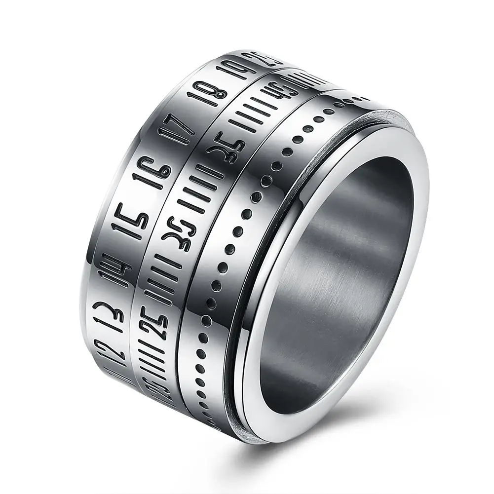 Unique Design Clock Time Shape Men Rings Silver Color Titanium Steel Rotating Ring Arabic Numerals Calendar Anel Masculino | Украшения и