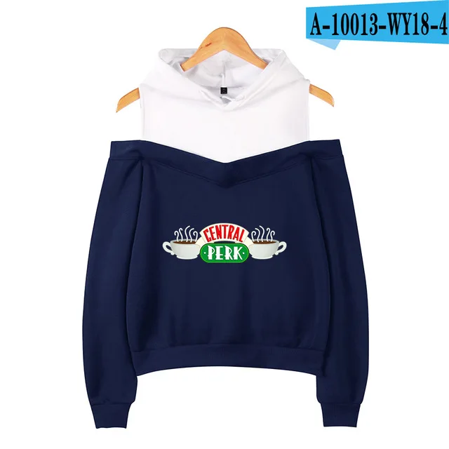 navy blue Толстовки с принтом друзей с открытыми плечами, Женская толстовка с капюшоном, женская модная Флисовая теплая куртка, пальто - Цвет: navy blue