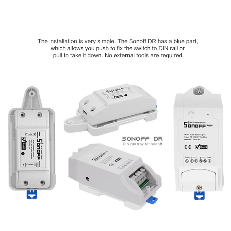 SONOFF For Basic/RF/ Pow/ TH10/16/ Wifi Smart Switch DR DIN Tray Rail Case Holder Mounted Adjustable Box Cover Home Alexa | Электроника