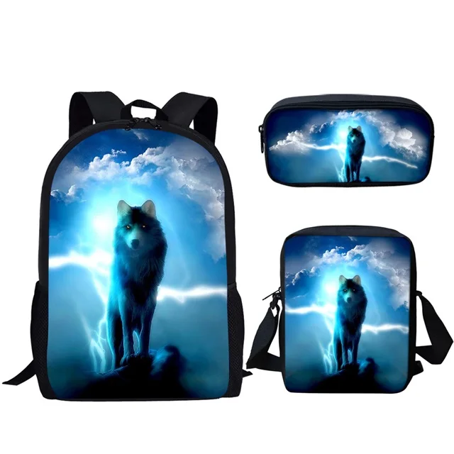 HMC1598CEK INSTANTARTS 3D Волк рюкзак для молодых девочек и мальчиков Mochila студенческий школьный крутой животный узор мужской набор Рюкзак Детские сумки для книг - Цвет: HMC1598CEK