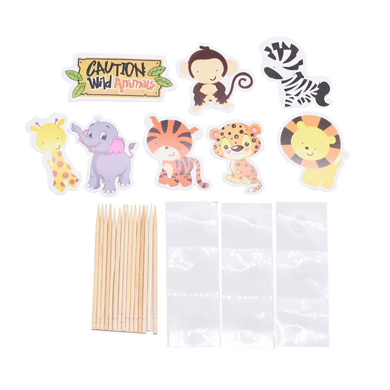 5 комплектов с днем рождения для вечеринки животными торта детей дня диких