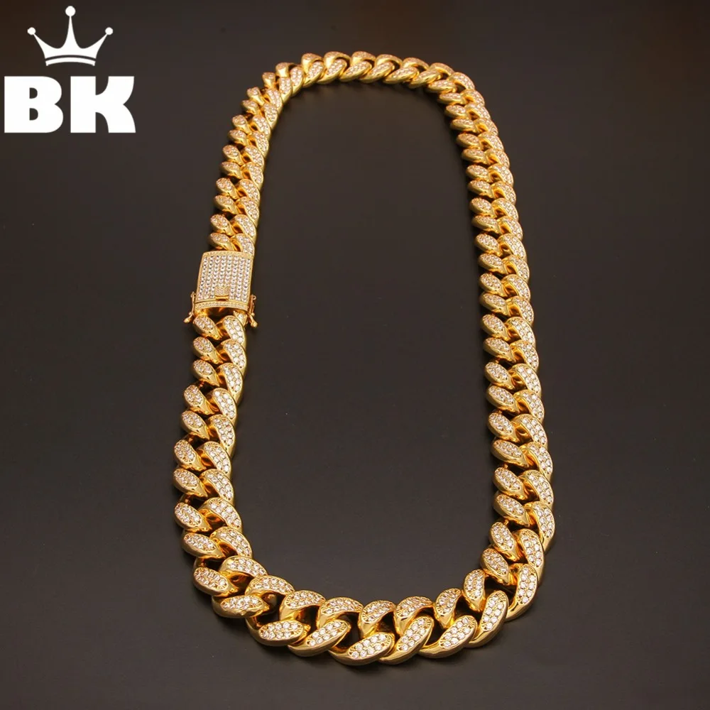 THE BLING KING 20 мм CZ кубинские цепи Золото зубец Майами кубинская чокер большой замок кубического циркония ожерелье цепь