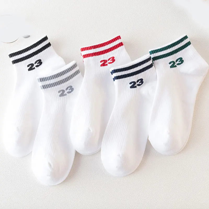Number stripe 5 pair 5 пар/компл. хлопок Для женщин носки по щиколотку летний Повседневное в полоску, модная фрукты Твердые Цвет узор короткие женские Носки с рисунком - Цвет: Number stripe 5 pair