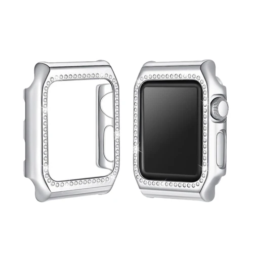 Silver Алмазная крышка для Apple Watch Case 42 мм 38 мм iWatch band Crystal защитный чехол бампер Apple watch 3 2 1 Аксессуары - Цвет: Silver