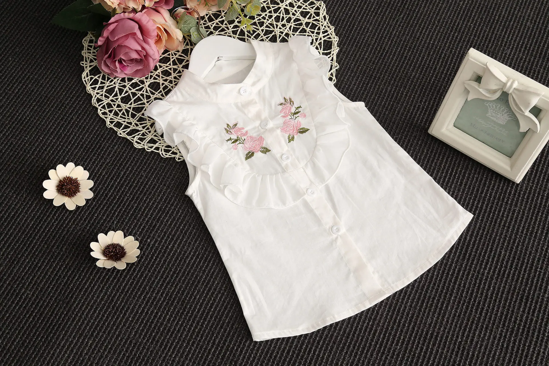 Шифоновая футболка и шорты для девочек с цветочной вышивкой|children clothing|clothing fashionsuit