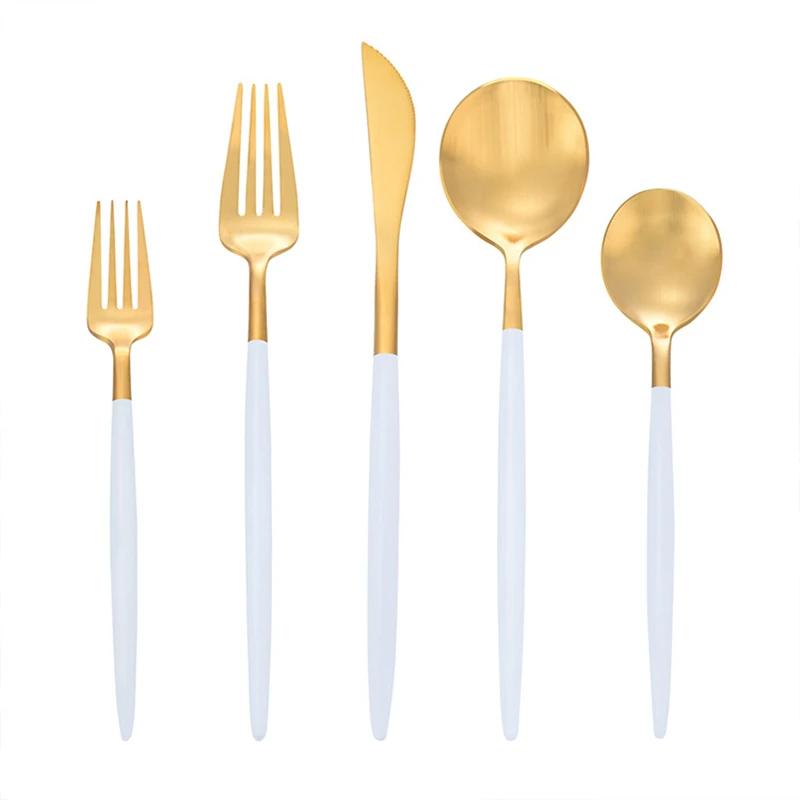 

KuBac HoMmi 20 Pieces White Golden Tableware Cutlery Set Dinner Knife S poon Fork Sets 18/10 Stainless Steel Gold Dinnerware set