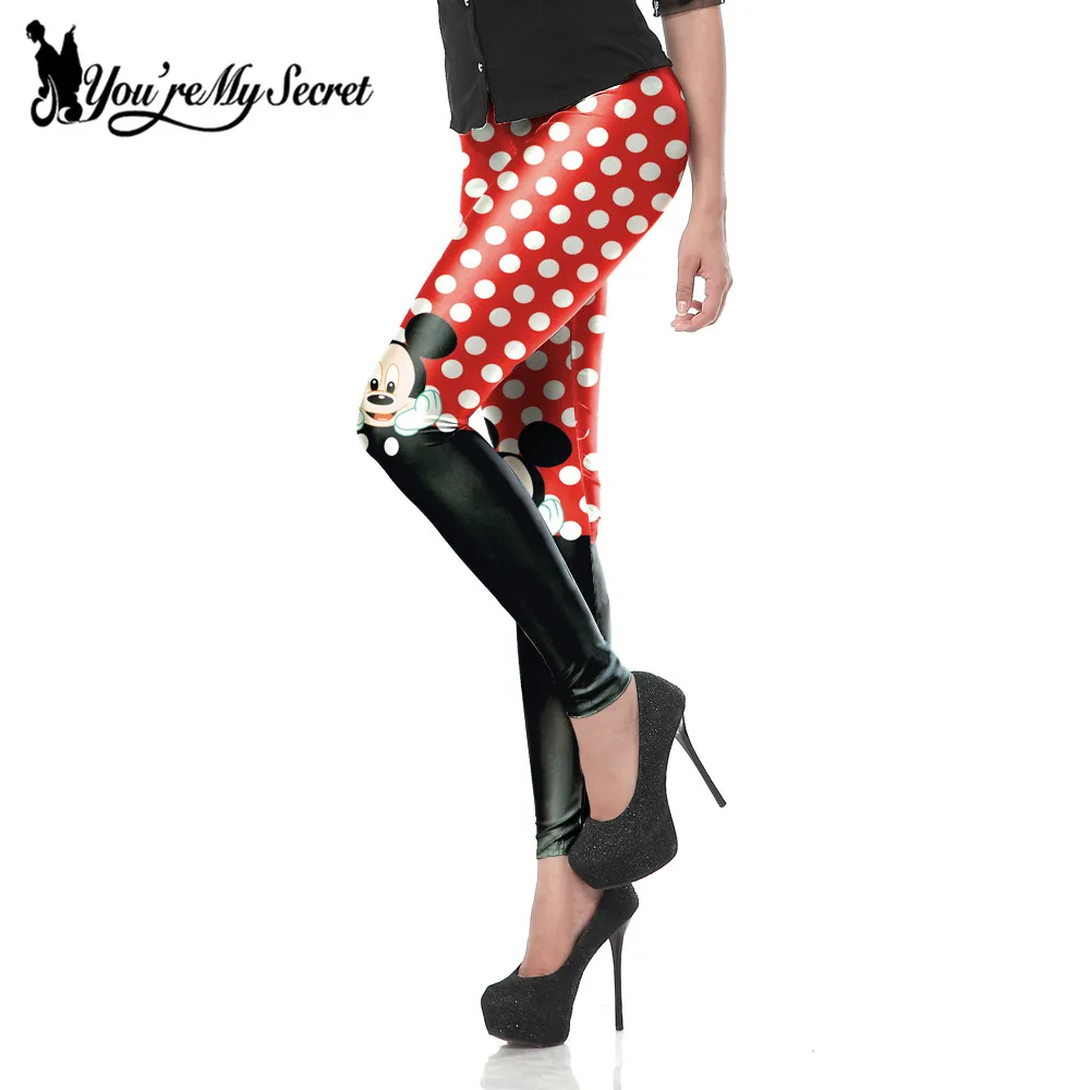 [Youre My Secret] New Arrival Cute Mini Mouse Red Dot Printed Sexy Slim Fitness Ankle Knee Length Leggings For Women