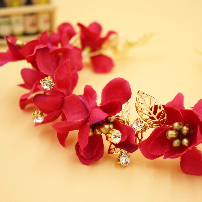 

Bridal Headpiece Wedding Headband Red Color Flower Hair vine Headdress Wedding Hair Accessories O802