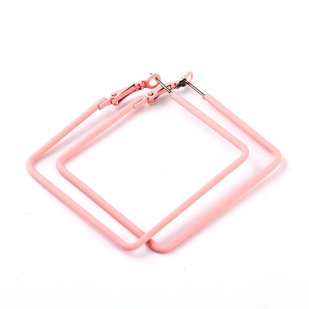 Square pink Большие вечерние серьги-кольца в стиле панк, размер 50 мм, новинка, треугольные серьги в форме сердца, ушные петли, модные трендовые, 20 стилей, ювелирные изделия для женщин - Окраска металла: Square pink