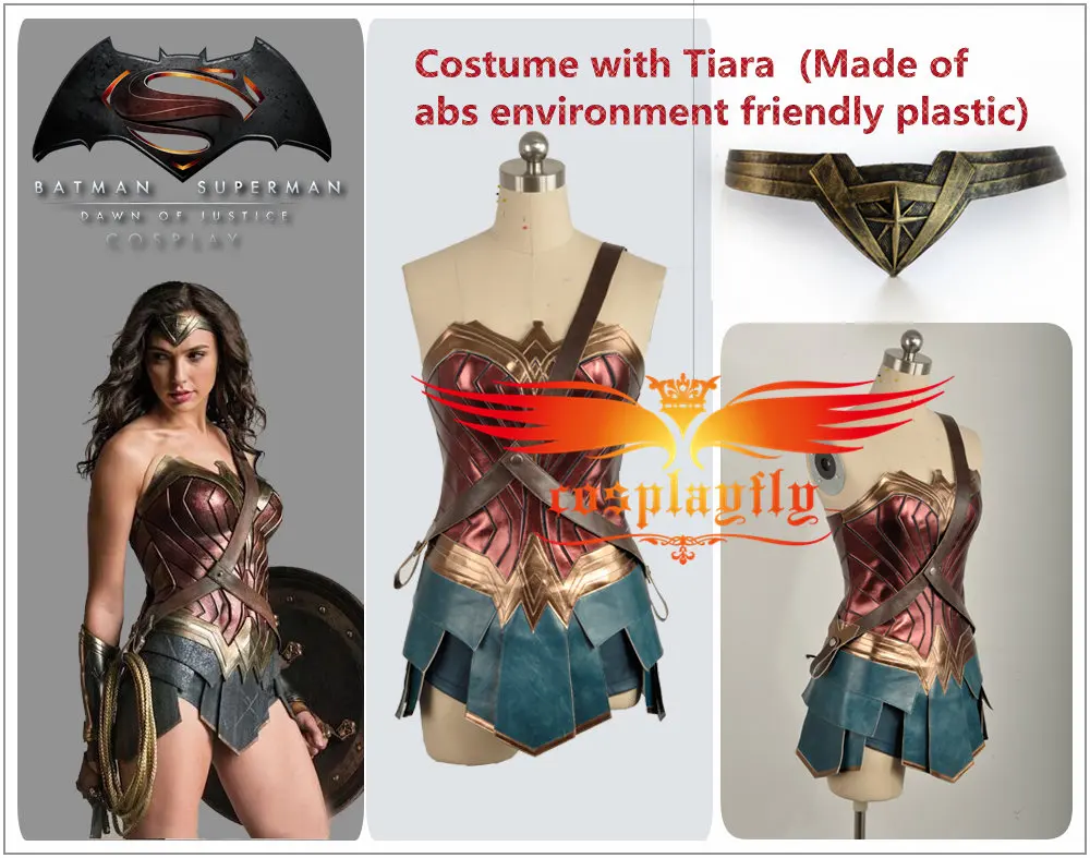 Costume with Tiara BatmanvSuperman: Dawn of Justice Wonder Woman Diana Costume Golden Rope(бесплатно) Взрослый Косплей корсет платье+ женский парик - Цвет: Costume with Tiara