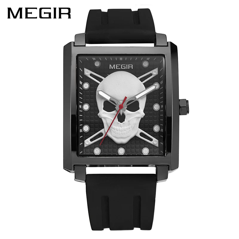 Мужские часы Megir Cool Bone роскошные брендовые креативные новые черные мужские с